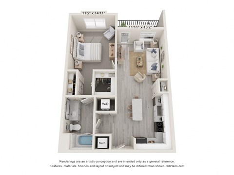 Floor plan for 1 bed, 1 bath, 800 sqft